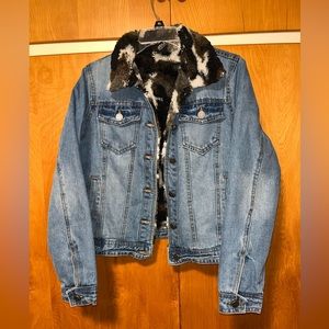 Girls JouJou Denim Jacket‎ with Camouflage Fuzzy Lining